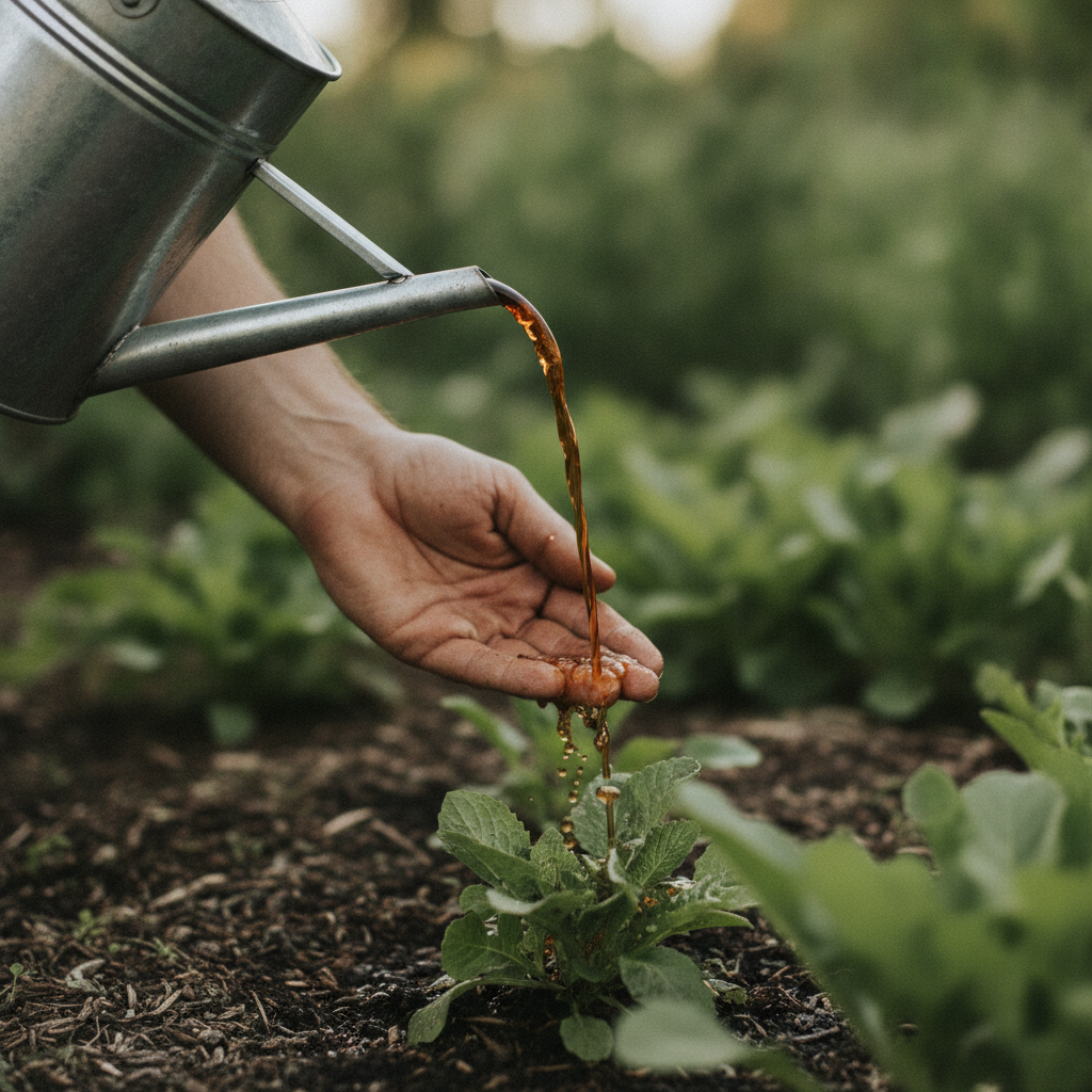 close-up photo of Compost Tea Application, showing hands only